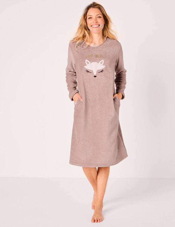 Chemise de nuit longue motif "renard", maille polaire (taupe) Chemise de nuit longue motif "renard", maille polaire (taupe)